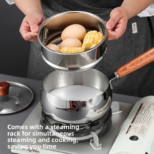 Two-Handle <strong>Small</strong> Soup/Milk <strong>Pot</strong> 316 Stainless Steel Walnut Wood Handle Baby-Safe Uncoated Glass <strong>Lid</strong> Home Use Infant Cookware - Product Image 2