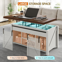 Table basse élévatrice de style ferme avec porte coulissante de grange Table centrale rustique avec compartiment de rangement caché
