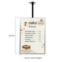 Ceres K-1003 Panneau d'affichage lumineux rectangulaire suspendu pour menu intérieur, cadre métallique, panneau en verre trempé