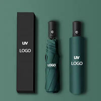 Payung Lipat Tiga Otomatis Anti UV dengan Logo Custom, untuk Perjalanan, Berbahan Besi, Warna Hitam, untuk Hujan dan Matahari