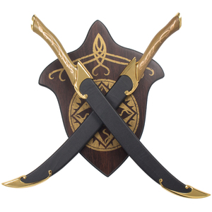 Spade Gemelle dell'Elfo Legolas, Replica del <span class=keywords><strong>Signore</strong></span> <span class=keywords><strong>degli</strong></span> <span class=keywords><strong>Anelli</strong></span>, Set di Lame Curve Non Affilate per Esposizione a Parete, Decorazione, Vendita all'Ingrosso - Product Image 1