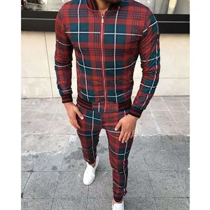 2022 Plaid Men Tracksuit Sets Mens Casual Zipper Stand-up Collarr Sportswear 3D Print Suit Male Pocket Fashion Men Tracksuit