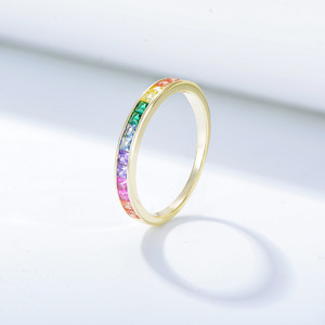 Handmade <strong>Stackable</strong> Half Rainbow CZ Diamond <strong>Rings</strong> 925 Sterling Silver Wholesale Custom Jewelry 14K Gold Plated <strong>Ring</strong> for Women - Product Image 1