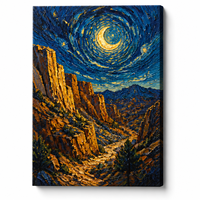 Impression sur toile de lune croissante Starry Canyon, art mural, paysage nocturne en spirale impasto, décoration pour salon et hôtel