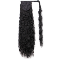 Longue Queue de Cheval Synthétique à Clips Résistante à la Chaleur, Extension de Cheveux en Fibre à Enrouler, Postiche Bouclée ou Lisse