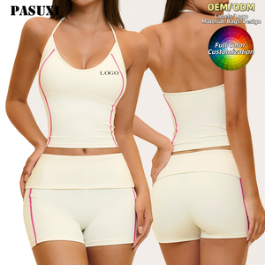 PASUXI Conjunto de Ropa de Gimnasio y Ropa Deportiva de Bra y Shorts de Yoga Halter Top Corto Ajustado y Pantalones Casuales de Fitness - Product Image 1