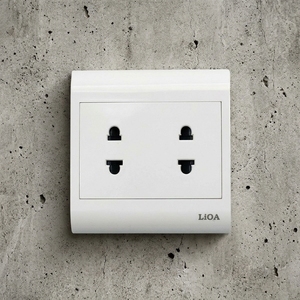 Prise murale double à 2 broches série LiOA, prise électrique 16A, contacts en cuivre de haute qualité, prise de courant blanche - Product Image 1