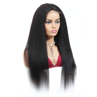 Wig Rambut Asli Manusia Kinky Straight 13x4 Lace Front untuk Wanita, Wig Lace Frontal Pre Plucked dengan Baby Hair, Rambut Asli Manusia Remy Brasil