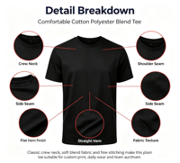 T-shirt à manches courtes pour homme, couleur unie, 50 % coton, 50 % polyester, pour le travail au bureau et les activités de plein air