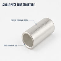 Embout de câble tubulaire en cuivre non isolé étamé avec barillet de sertissage en ligne pour raccordement parallèle de fils électriques