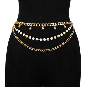 โซ่คาดเอวหลายชั้นลายดอกไม้สีทอง โลหะผสมสังกะสี เครื่องประดับแฟชั่นสำหรับใส่ทุกวัน - Product Image 1