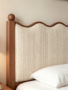 Midcentury Modern Queen Size Upholstered Bed Frame with Wooden Frame and Fabric Headboard - Product Image 2