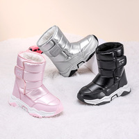 Nouvelles bottes de neige imperméables à enfiler pour enfants, roses, argentées, noires, doublées de fourrure, semelle antidérapante, chaussures de marche d'hiver pour garçons et filles