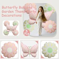 Ensemble de ballons en feuille de Mylar Pastel Papillon Champignon Marguerite pour Anniversaire de Filles, Décorations et Fournitures de Fête Forêt Enchantée