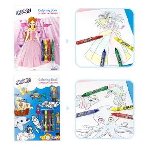 थोक कस्टम रंग और फ्रेम रंग पुस्तक कला सेट मुद्रण योग्य रंग पुस्तक 32 पृष्ठों 4 के साथ बच्चों के लिए Crayons
