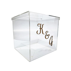 Personalised 3mm Thick Clear <strong>Acrylic</strong> <strong>Card</strong> <strong>Box</strong> with Lid 20*20*20cm for Wedding - Product Image 1