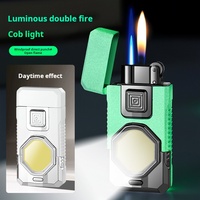 Briquet à gaz butane moderne, personnalisable, double usage, double flamme, coupe-vent, en métal, durable, écologique, rechargeable, pour cigarettes et usage professionnel