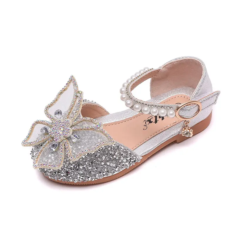 Summer Girls Sandals Fashion Sequins Rhinestone Bow Girls Princess Shoes Baby Girl Shoes Flat Heel Sandals Size 21-35
