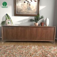 Moontree Meuble TV et Table Basse Haut de Gamme en Bois Massif, Combinaison Noyer Noir, Meuble Autoportant pour Salon