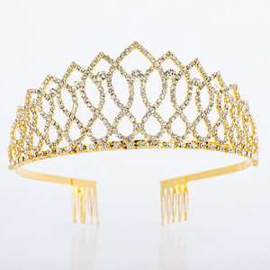 Couronne de reine européenne américaine, grande couronne élégante plaquée or, nouvelle coiffure de mariée, accessoires de cheveux de princesse, cristal strass, mariage - Product Image 3