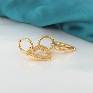 yunnique Heart Shape Gold Hoop <b>Earrings</b> With <b>Wing</b> Design 18K Purity Everyday Wear Dangle <b>Earrings</b> FY190221 - Product Image 4