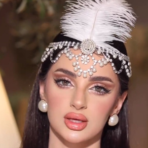 Masque de fête en plumes et strass blancs, écologique, à la mode, réutilisable pour femmes - Product Image 2