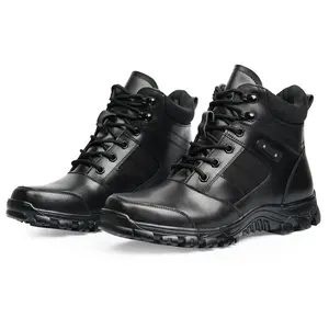 高品质休闲工作鞋皮革轻质舒适黑色男士步行靴