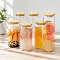 Bouteille en verre pour café glacé, bière et autres boissons, 360ml 500ml 12oz 16oz, avec couvercle en bambou et paille