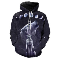 Hoodie & Sweatshirt Pria Ukuran Besar, Hoodie Embos dengan Logo Custom, Hoodie Serigala 3D Musim Dingin Pria