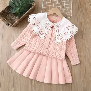 Robe pull à pied-de-poule pour enfants, Style dessin animé, jupe courte, costume, mignon, chat, automne