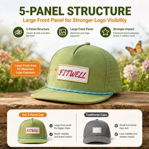 Gorra de Golf Personalizada de 5 Paneles con Perforaciones y Cordón, Visera Plana, con Logotipo en el Parche Frontal - Product Image 2