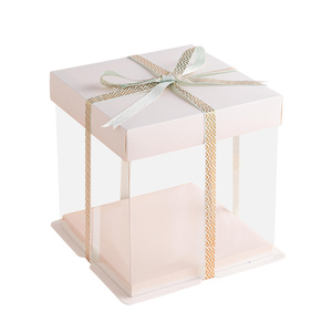 Clear Plastic Cake Box with Pink, Black, White Lid Custom Shop Cake transparent Display Box