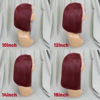Perruques Lace Front Courtes Bob en Cheveux Humains Entièrement Tissées à la Main, Lisses et Droites, Couleur 99j #
