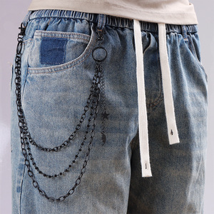 Black Multi Layered Pants <b>Chain</b> With Star And Moon Pendant For Casual Hip Hop Style Zinc Alloy Waist <b>Chain</b> - Product Image 2
