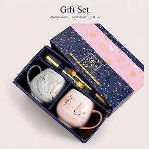 แก้วคู่ลายหินอ่อน, แก้วกาแฟมาร์ค มิลค์, ชุดกล่องของขวัญ, แก้วของที่ระลึกแฮปปี้ช็อปพร้อมช้อน - Product Image 1