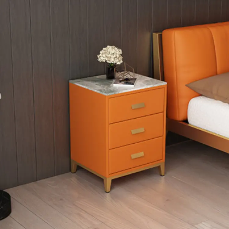 Mesa lateral de acero inoxidable para cama, mueble moderno con soporte para cajones, ahorro de espacio