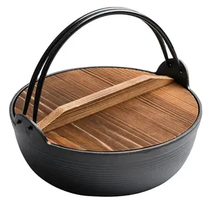 批发厂家价格日式铸铁野营锅荷兰烤箱烹饪套装带木盖