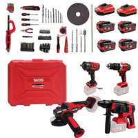 Ensemble d'outils électriques sans fil SADIS 4-en-1, perceuse, clé à chocs, meuleuse, marteau, kit combiné d'outils multifonctions 18V