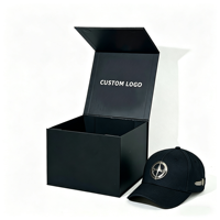 Boîte cadeau rigide magnétique pliable avec logo personnalisé, boîte d'emballage en carton noir, boîte cadeau en papier avec fermeture magnétique, emballage personnalisé