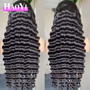 Perruque en cheveux humains bruts, vague profonde, perruque en cheveux humains naturels sans colle, perruque en dentelle frontale brésilienne, cuticules alignées, perruque en dentelle frontale HD complète - Product Image 3