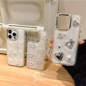 3D brillo estrellas amor corazón teléfono caso para <span class=keywords><strong>iPhone</strong></span> 16 15 14 13 12 11 Pro Max XS Max XR <span class=keywords><strong>7</strong></span> <span class=keywords><strong>8</strong></span> <span class=keywords><strong>Plus</strong></span> lindo claro suave contraportada - Product Image 1