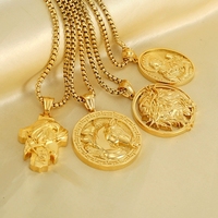 Collar con Dije de Cruz de Oro de 18K con Icono Católico de la Virgen María y Figura de San Benito, San Antonio y San Judas en Acero Inoxidable