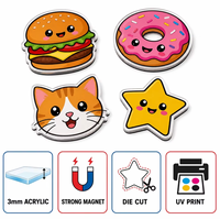 Aimant de réfrigérateur personnalisé en acrylique, personnage de dessin animé mignon Kawaii, épaisseur 3 mm, découpe à la forme, impression UV, support magnétique noir, commande en gros