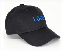 Zwarte katoenen pet met aangepaste blauwe logo-borduring, verstelbaar, ongestructureerd, baseballcap voor heren en dames, voor dagelijks gebruik buitenshuis