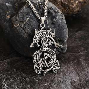 Vintage Viking <b>Celtic</b> Knot Dragon Geometric Classic Pendant <b>Necklace</b> Men's No Fade - Product Image 2