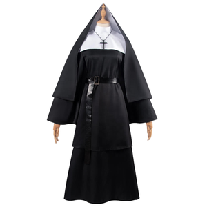 Nouvelle robe de nonne noire pour <span class=keywords><strong>adulte</strong></span> avec ceinture, robe à manches trompette pour Halloween, <span class=keywords><strong>costume</strong></span> de cosplay pour Pâques, fête ou jeu - Product Image 1
