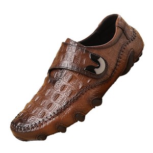 Mocassins en cuir à motif crocodile pour hommes, fermeture Velcro, talon bas, chaussures décontractées, tendance mode, détails de couture, origine Wenzhou - Product Image 5