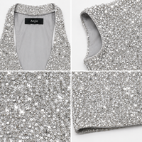 Anjie OEM ODM Ensemble 2 pièces pour femme : Débardeur court à col carré et mini-jupe rose à sequins, personnalisable avec marque privée, pour soirée, vente en gros
