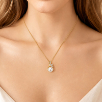Kalung Liontin Daun dan Ranting Terbalik dengan Mutiara Air Tawar Putih Alami 9.5-10mm & Moissanite Bulat 1.1mm Langsung dari Produsen