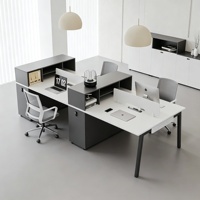 Poste de travail de bureau moderne pour 4 personnes avec cloison et armoire de rangement – Cubicle de bureau modulaire
